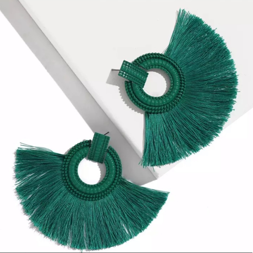 New Vintage Vibrant Green Tassel Earrings